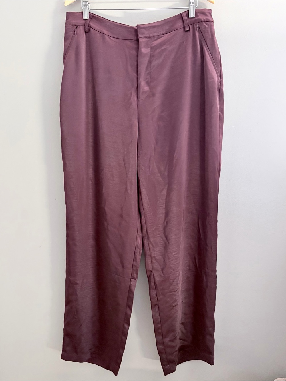 Satin Wide Leg Trousers Burgundy Good American Size 14